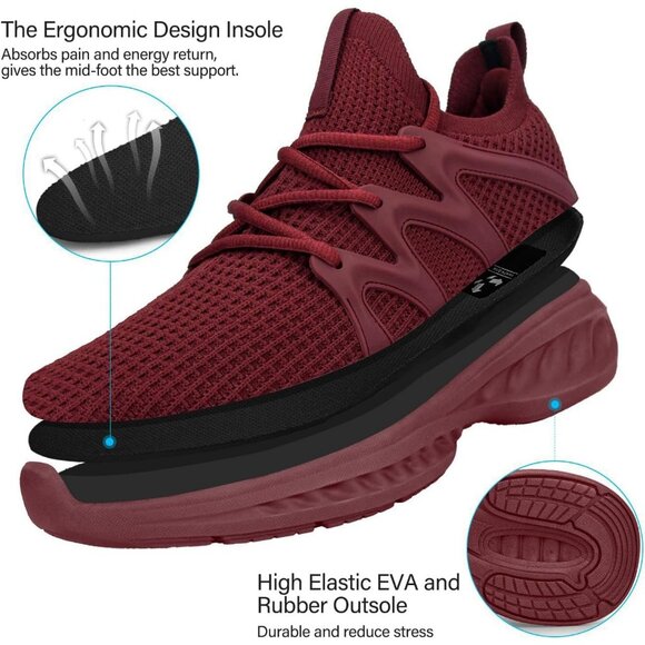 Women's All Red Lightweight Walking Workout Tennis Gym Non Slip Sneakers Shoes - Picture 5 of 6